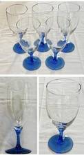 Vintage Libbey Domaine Goblets 16 oz. Cobalt Blue Tulip Stem 7.25" Tall 5-Pc Set