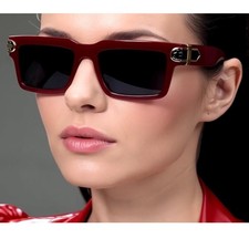 Chic Rectangular Frame Sun glasses Women's Fashion Eyewear Gafas New Burgundy