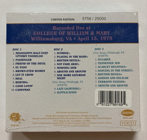 Grateful Dead - Dave's Picks Vol. 37 Williamsburg, VA, 15.04.78 versiegelt #5758 - Bild 3 von 3