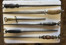 NICE LOT OF 6 VINTAGE ANTIQUE HONING STEELS ALL MARKED F DICK. LOOK!!