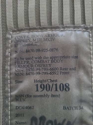Armadura corporal del ejército británico águila pescadora placas de relleno suaves MTP Molle paintball 190/108 - Imagen 6 de 9