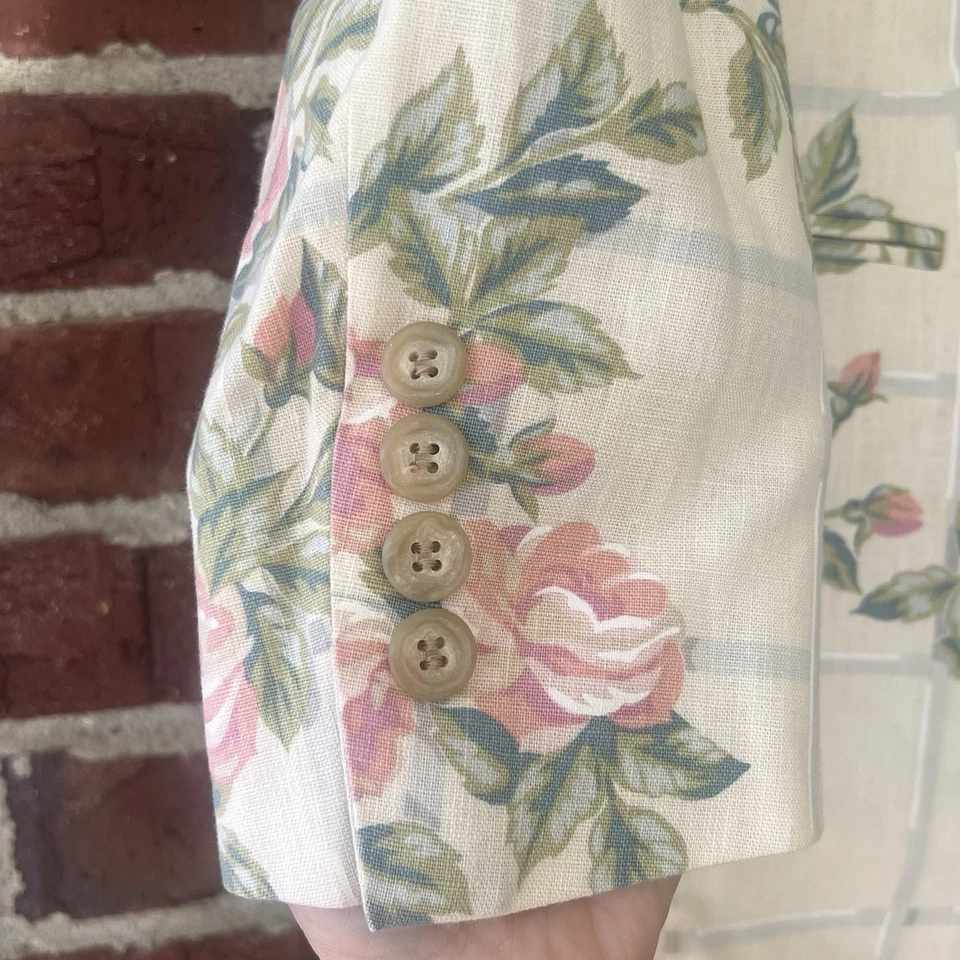Blazer Jeffrey Banks Vintage Mujer Tostado Floral Bolsillos Romántico Casa de Campo Talla 2 Foto 3 de 4