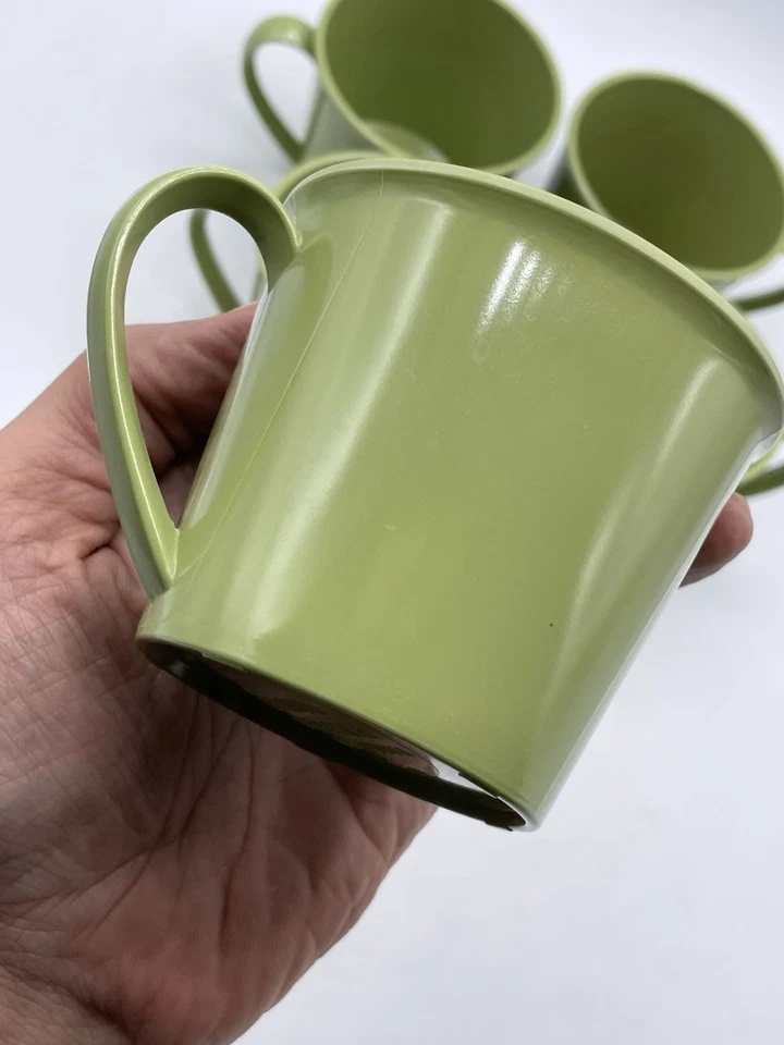 Juego de 5 tazas de café de picnic de campamento de melamina verde vintage Foto 4 de 4