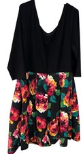 Eliza J Womens 3/4 Sleeve Tea Length Dress Plus Sz 24W Black Pink Floral