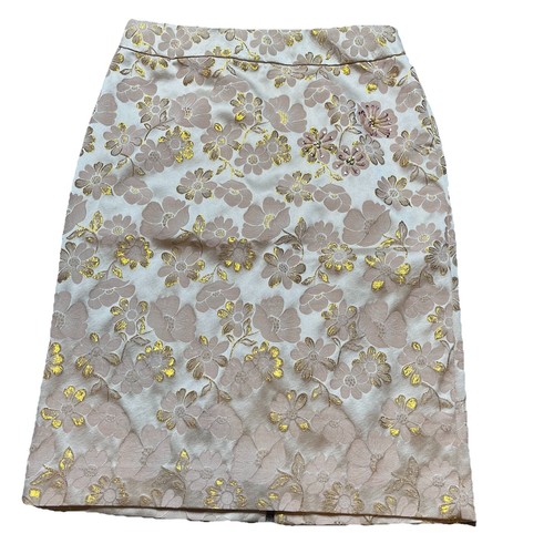 Banana Republic Rosa Gold Metallic Seide Brokat Blumen Bleistiftrock 6 Urlaub - Bild 1 von 8