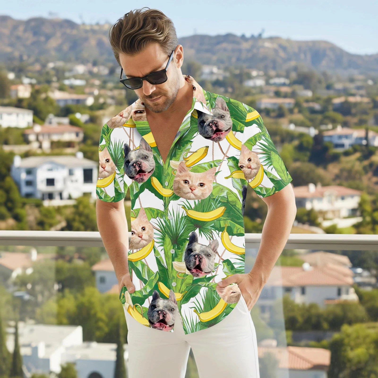 Custom Pet Face Hawaiian Shirt Couples Tropical Vacation Outfit