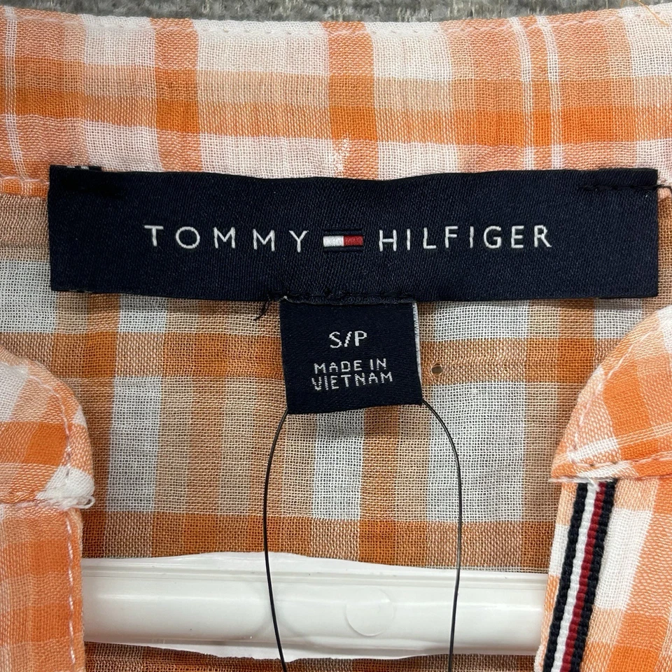 Tommy Hilfiger Blouse Women Size Small Orange Plaid Cap Sleeve NEW - Image 4 of 4