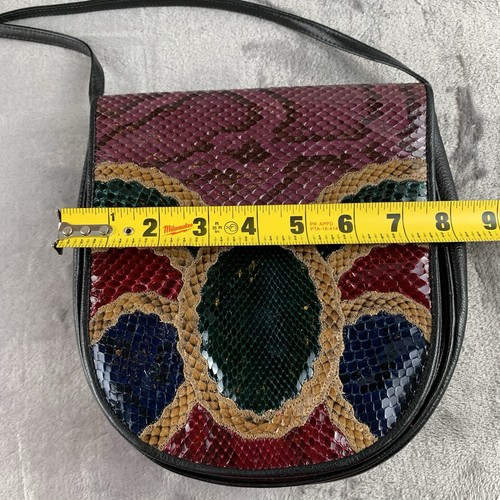 Vintage Carlos Falchi Crossbody Purse Bag Black & Jewel Tone Exotic Leather 80s - Picture 10 of 12