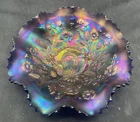 WONDERFUL VINTAGE CARNIVAL BLUE  NORTHWOOD GOOD LUCK RUFFLED BOWL BLUE HIGHLITES