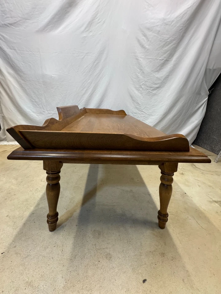 Vintage Colonial Dough Box Style Coffee Table Tray Top Scalloped Edge 42x20 - Image 4 of 4