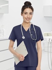 V-Neck Women Nurse Uniform Dark Blue Suit Women Medical Scrubs Top and Pants
