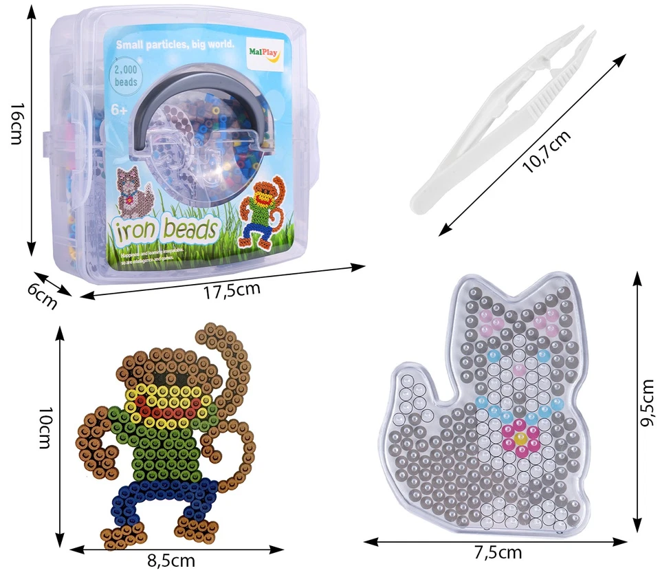 Malplay bunte Bügelperlen 2000 pcs Tiere Affe Katze Schablonen Steckperlen Iron  - Bild 2 von 4