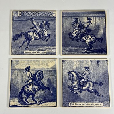 4 Vintage Lipizzan Dressage Vienna Royal School Horse & Rider Ceramic Tiles Set