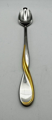 Oneida Golden Aquarius Iced Tea Spoon Stainless Gold Accent Replacement 7 3/8''