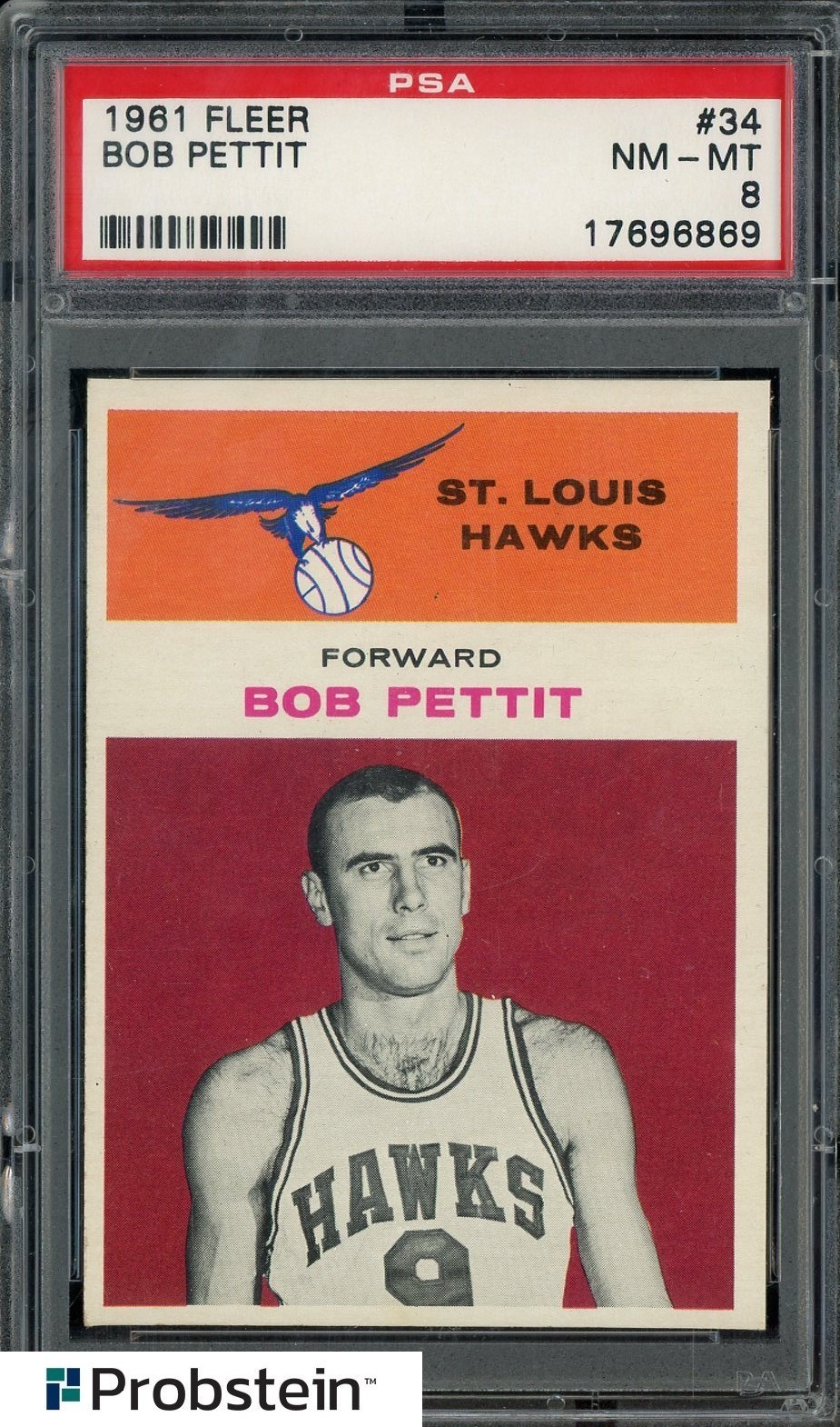 1961-62 Fleer Basketball SETBREAK #34 Bob Pettit Hawks HOF PSA 8 NM-MT
