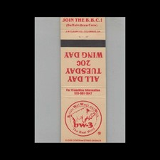Matchbook Cover Buffalo Wild Wings 20 Cent Wing Day Yellow