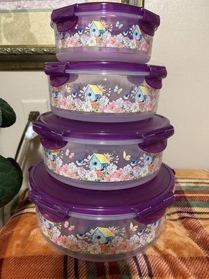 LOCK N LOCK 4 Piece Round Nesting Set Storage Containers w/Lids