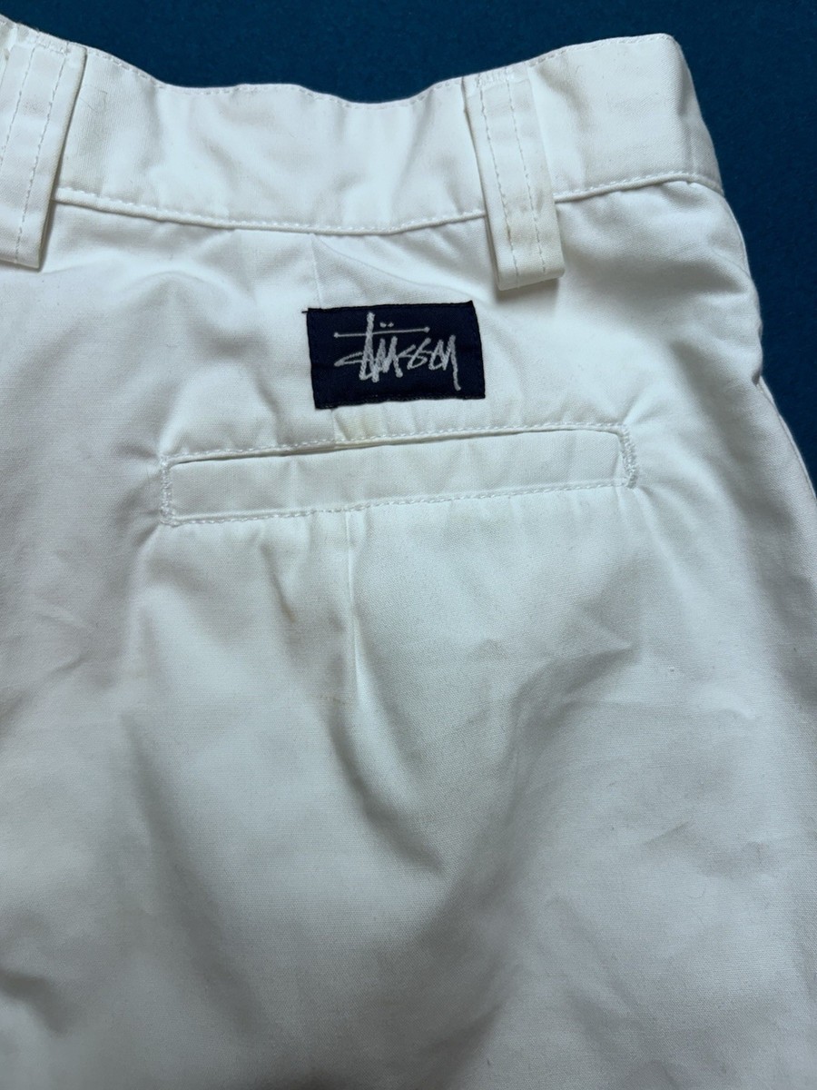 VTG 90s Women's Stussy Shorts Made in USA size 3 White Blue Logo