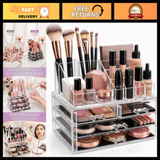 Acrylic Makeup Organizer for Vanity - Clear Cosmetic Display Case with Drawers