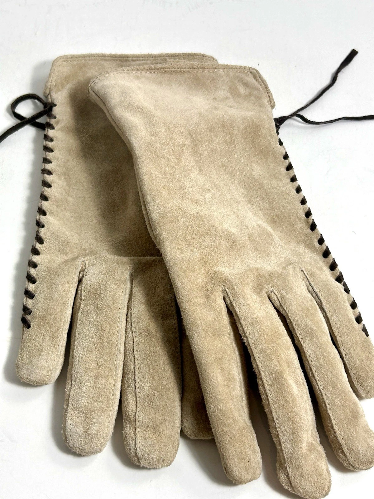 Jacob Ash/Schuessler Leather Gloves Womens M Beige Soft Leather Gloves • Fleece