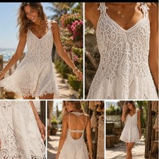Urban Outfitters Lace Mini Dress Womens Medium White Boho Crochet Linen Blend