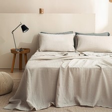 Simple Opulence 100 Linen Sheets King Size Set, 4 Pcs Natural French Linen B...