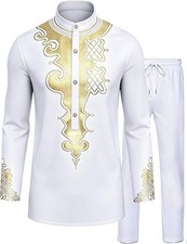 African Suits for Men African Outfits Dashiki Metallic Printed Suit