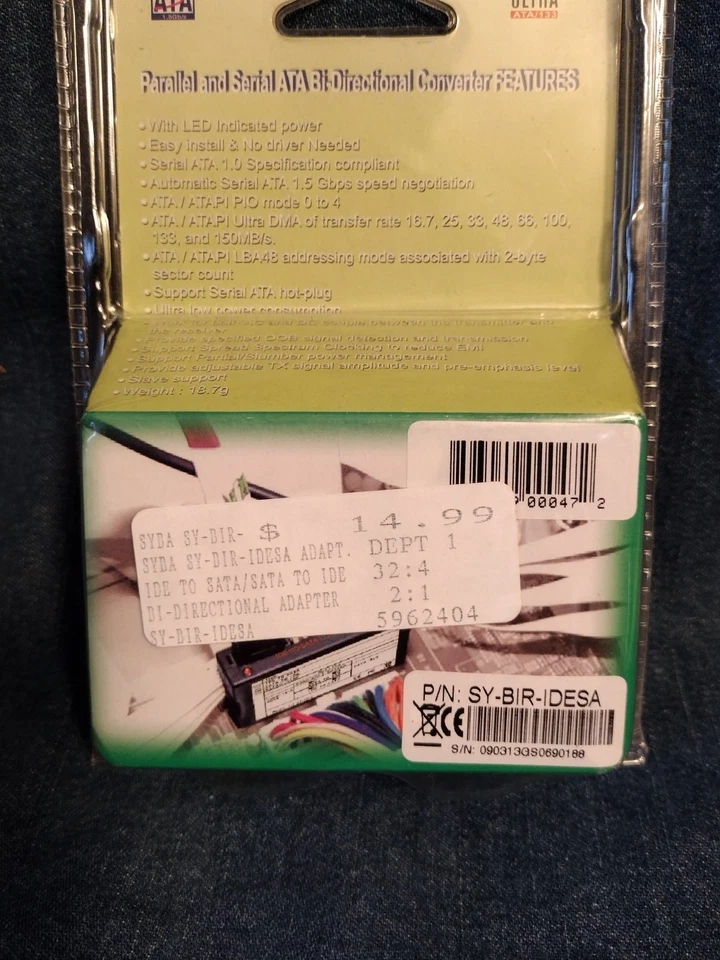 Syba SY-BIR-IDESA IDE to SATA or SATA to IDE Bi-Directional Converter NEW - Image 3 of 4