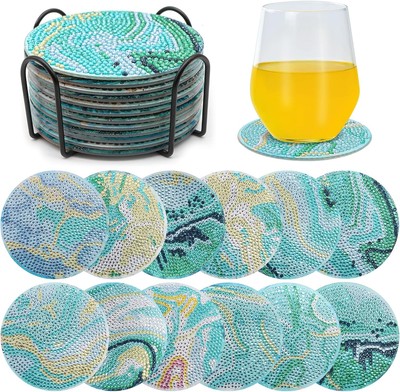 ZEHIQ 12 Stück Diamond Painting Untersetzer Mit Halter, DIY Ozean Painting 