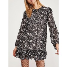 Free People These Dreams Mini Dress S Babydoll Black Long Sleeves Goth