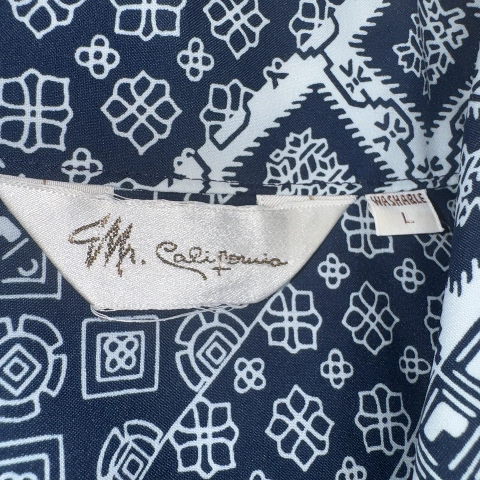 Camisa De Colección 60’s 70’s Mr. California Abotonada L Azul Bandana Geométrica Disco Foto 3 de 4