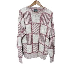VTG John Weitz Red White Patchwork Crewneck Sweater Men Medium 90s Made in USA