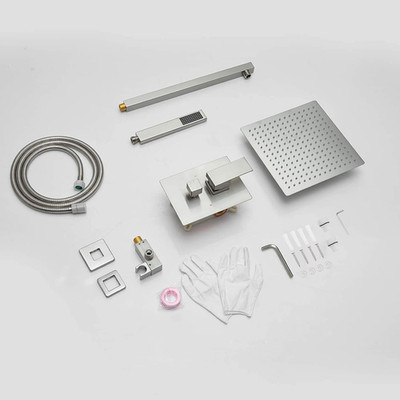 16 Inch Square Bathroom Luxury Rain Mixer Shower Combo Set Shower Kit Wall Mo...