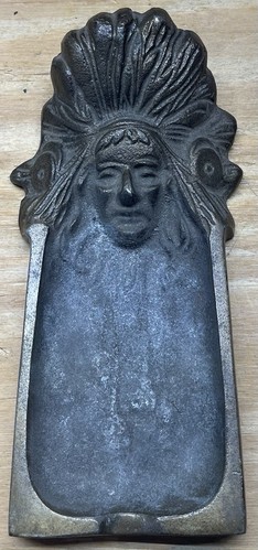 Antique Brass Or Bronze Indian Head Cigar Tray 6 5/8” L - Picture 1 of 12