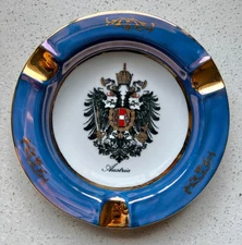 Hassenpflug Austrian Porcelain Ashtray  Double-Headed Eagle Crest & Gold Accents