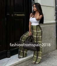 ZARA NEW WOMAN MID-RISE ZW COLL LINEN CHECKERED PANTS GREEN XS-XL 8371/029/500