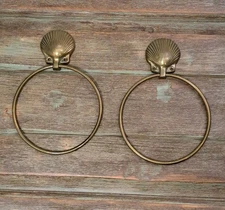 Brass Shell Towel Ring Holder Wall Mount Bathroom Hanger MOD Clam Set