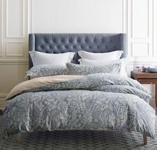 Duvet Cover Queen Size, 600 Thread Count Cotton Beige Bluish Grey Printed w...