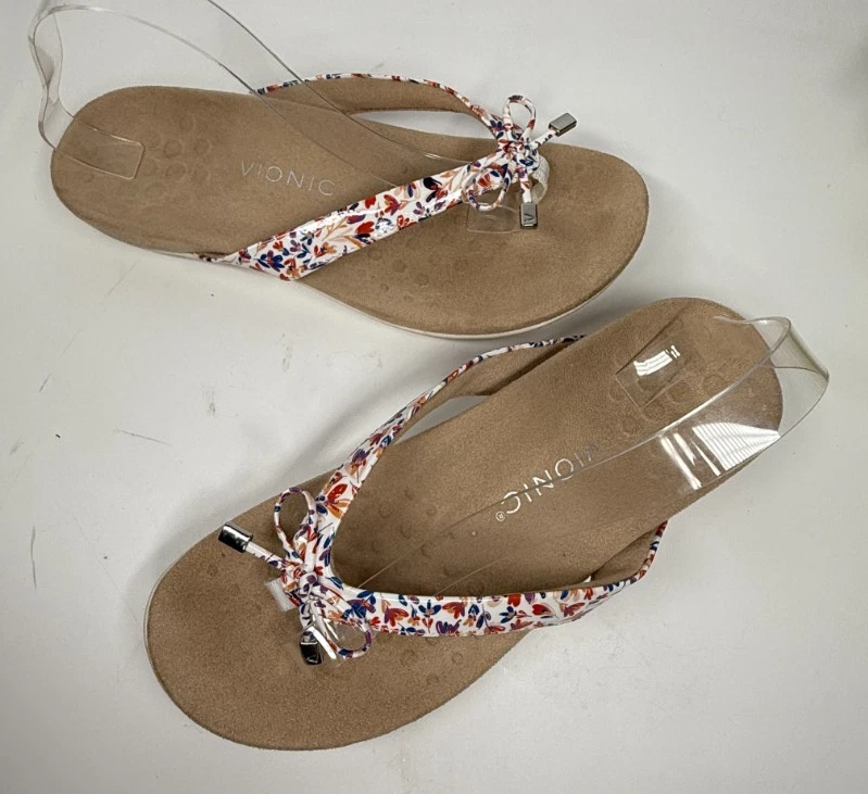 Sandalias Vionic Bella para mujer 11 blancas florales sin cordones tanga chanclas cómodas Foto 4 de 4