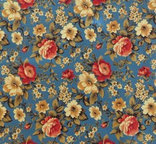 By The Yard Flowers On Blue, Digital Cotton 3.99 Ships ANY Amount Of Fabric