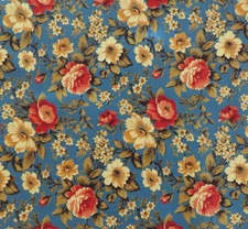 By The Yard ~ Flowers On Blue,  Digital Cotton $3.99 Ships ANY Amount Of Fabric