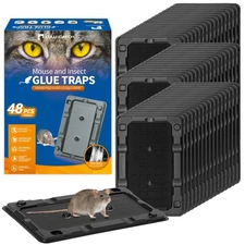 Mouse & Insect Glue Traps, 48 Pack Adhesive Glue Traps, Pre-Baited Heavy Duty...