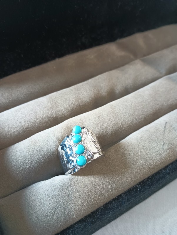 Gem Insider 4 stone Sleeping Beauty Turquoise Ring Hammered Finish Sz 8 NIB