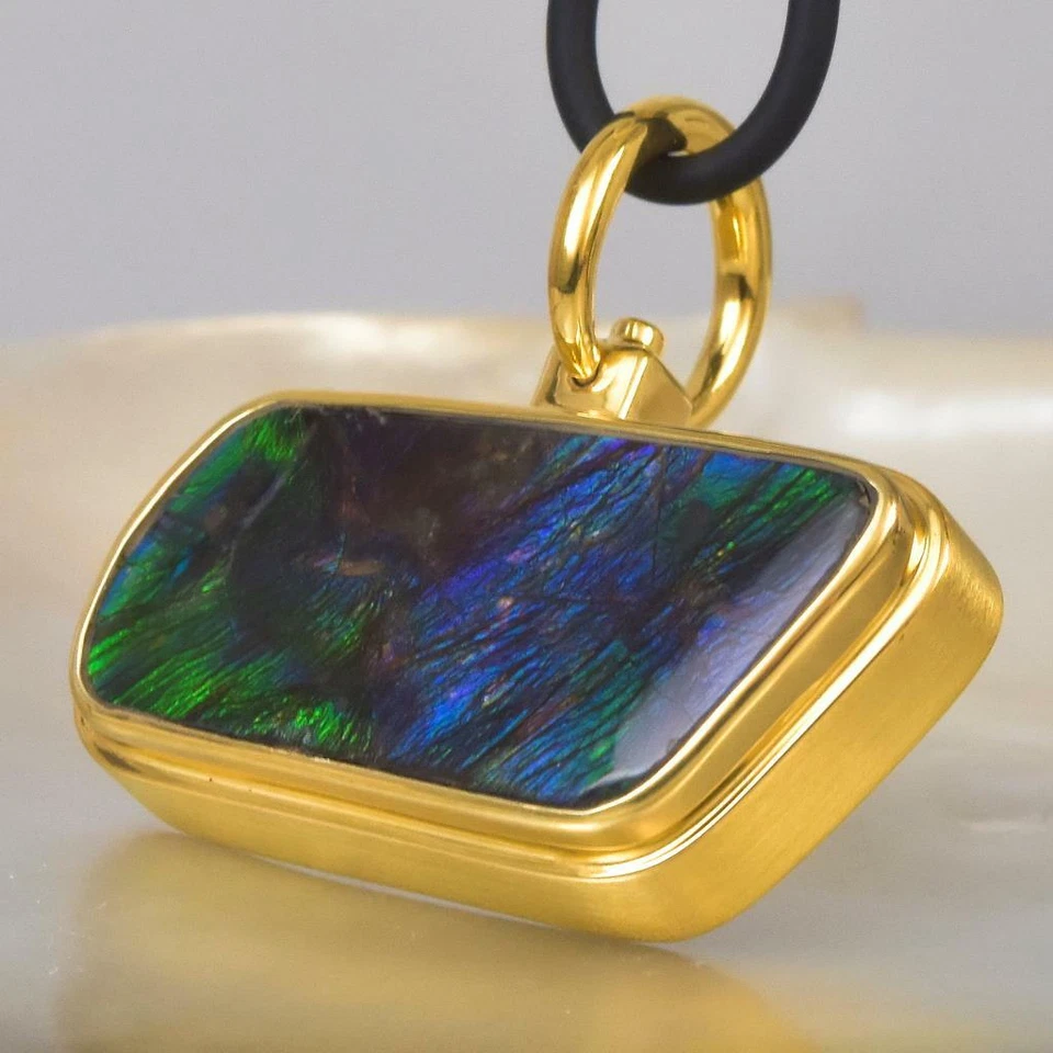 Colgante de oro de 18 quilates Vermeil de ley RARO amonita ammolita y diamante 14,27 g Foto 2 de 4