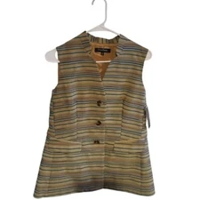 Long Vest Multicolored Striped Evan Picone  Sz 6 Button up Lined Pockets