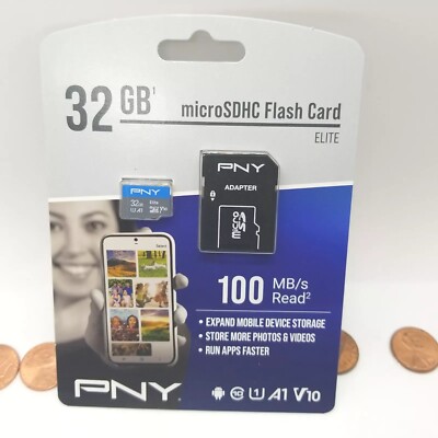 PNY Elite Class 10 U1 microSDHC Flash Memory Card  100mb/s Read- 32GB