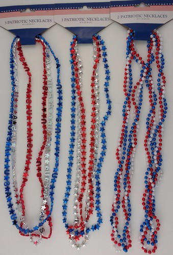 PATRIOTIC AMERICAN NECKLACES Red Silver Blue, 2-3/Pk SELECT: USA, Stars, Braided - Picture 1 of 4