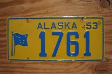 1953 Alaska License Plate FLAG # 1761 Low Number