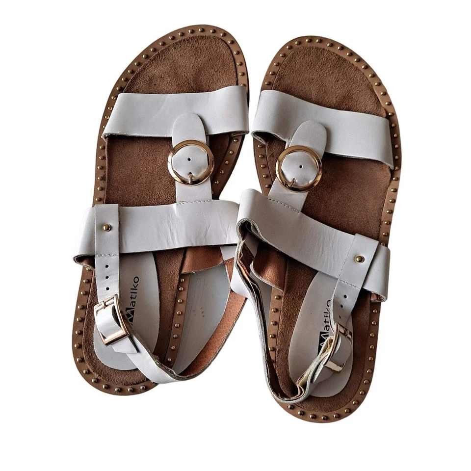 Matiko Aria White Leather Studded Flat Heel Slingback Sandals Womens Size 8.5 - Image 3 of 4