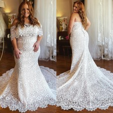 Plus Size Mermaid Wedding Dresses Full Lace Off The Shoulder Beach Bridal Gowns
